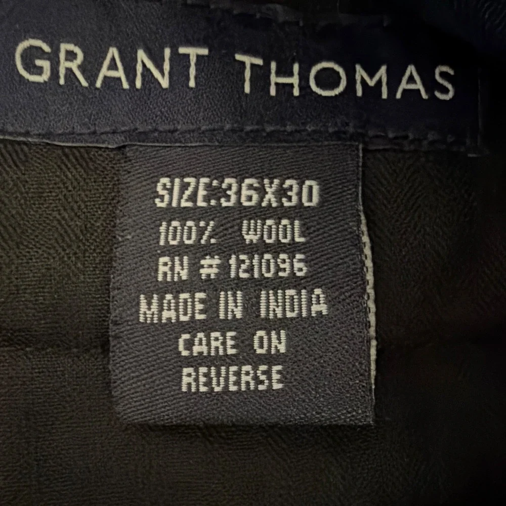 Grant Thomas Men's Black Wool Twill Flat Front Straight Leg Dress Pants 36x30